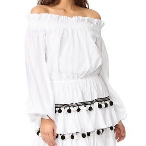 Caroline Constas Lou Pom Pom White Off-The-Shoulder Dress